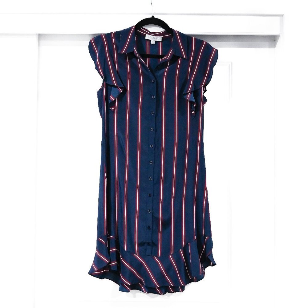 Intermix Size Small Mila Flutter Sleeve Day Dress in Blue and Red